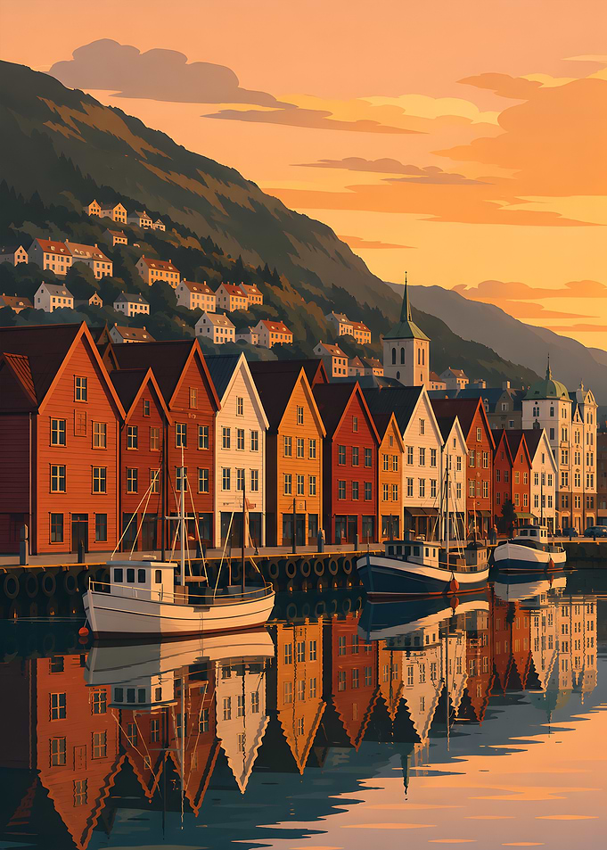 Bryggen Wharf at Sunset in Bergen