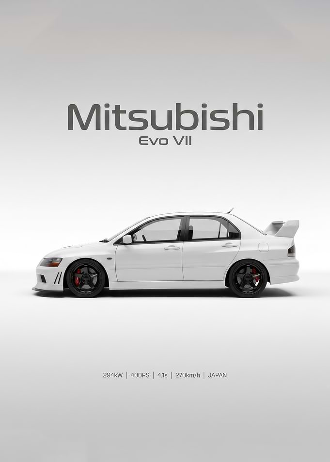 sleek minimalist Evolution VII white Poster