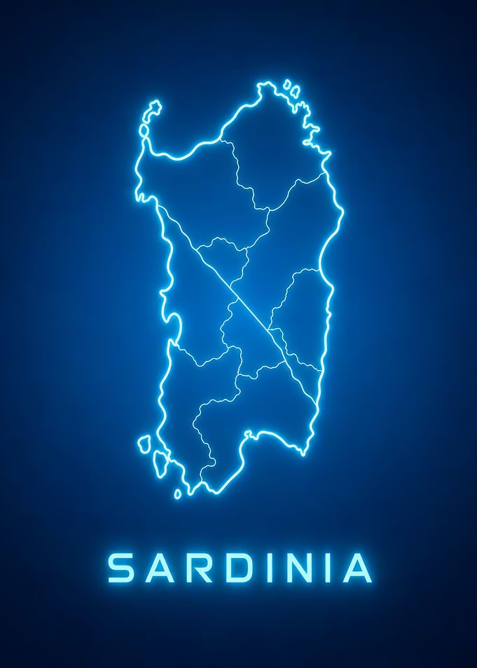 Neon Sardinia Map Outline Italy
