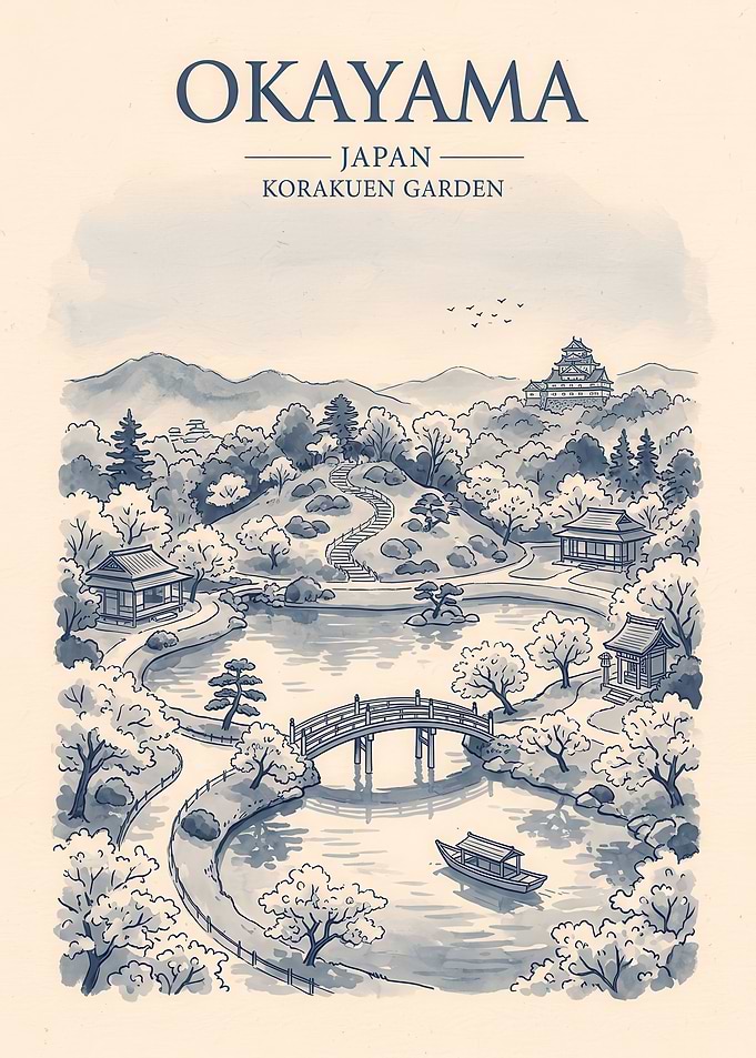 Okayama Korakuen Garden Travel Poster