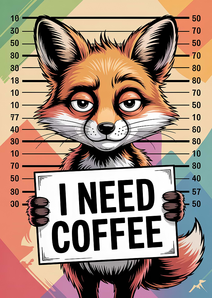 Tired Fox Mugshot Coffee Poster