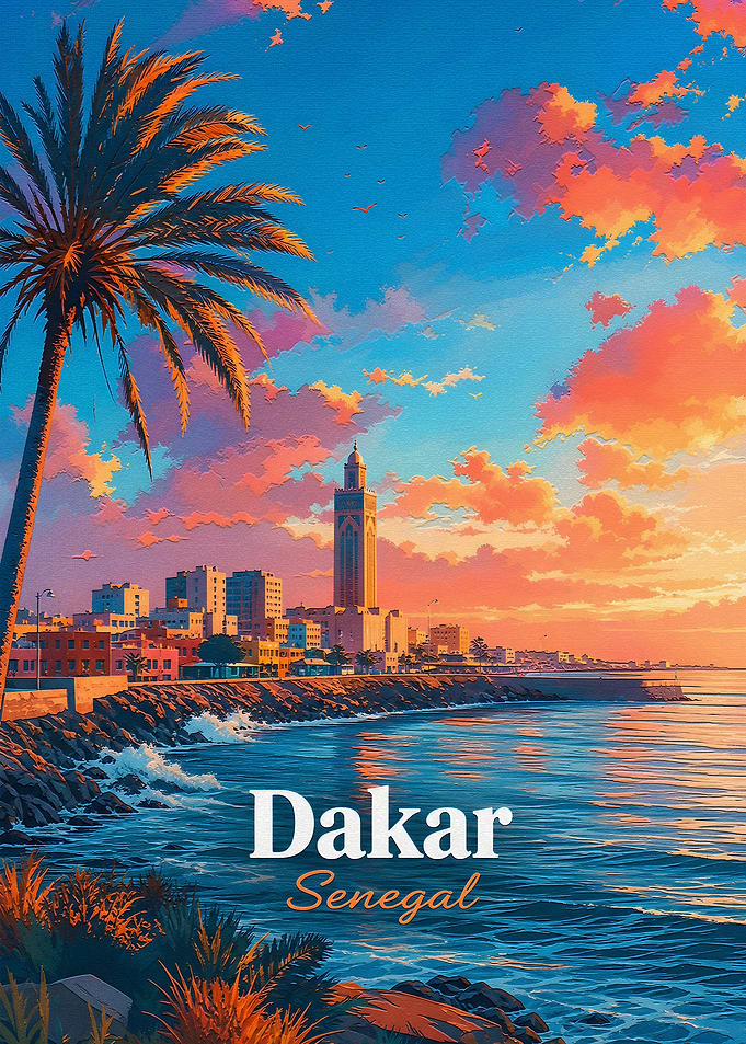 Dakar Senegal Sunset Travel Poster