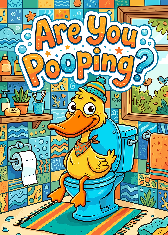 Funny Duck on Toilet Cartoon Poster