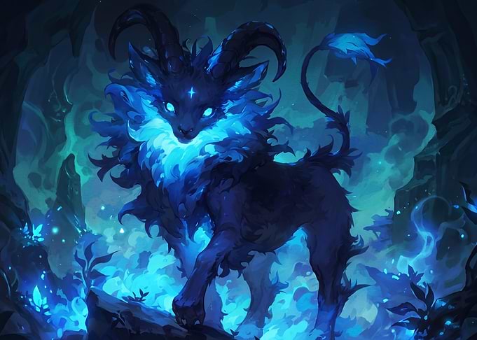 Glowing Blue Fantasy Goat Creature