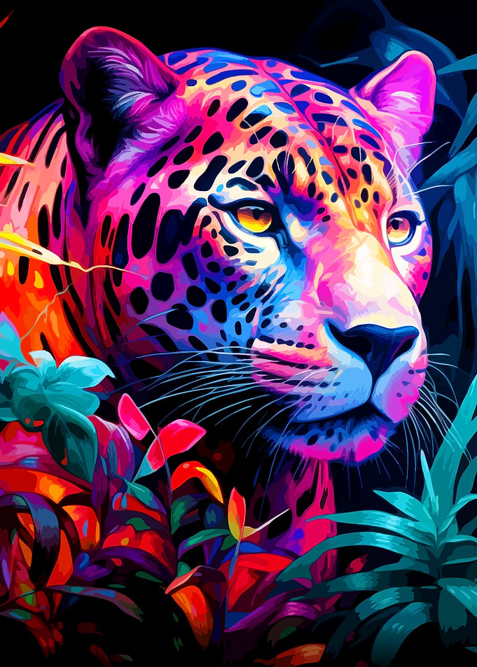 Vibrant Neon Leopard in Jungle