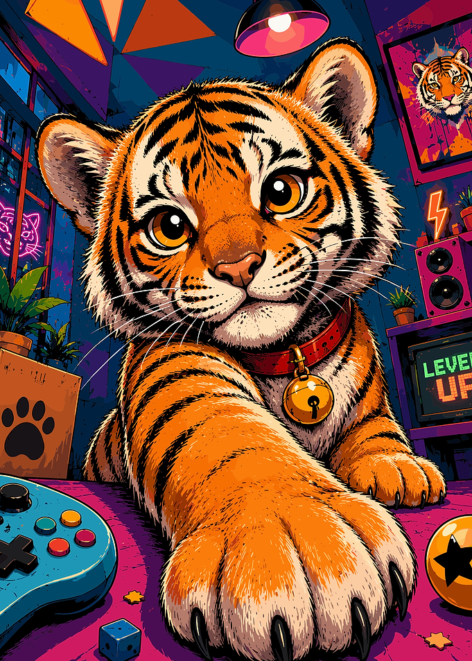 Cute Gamer Tiger Cub