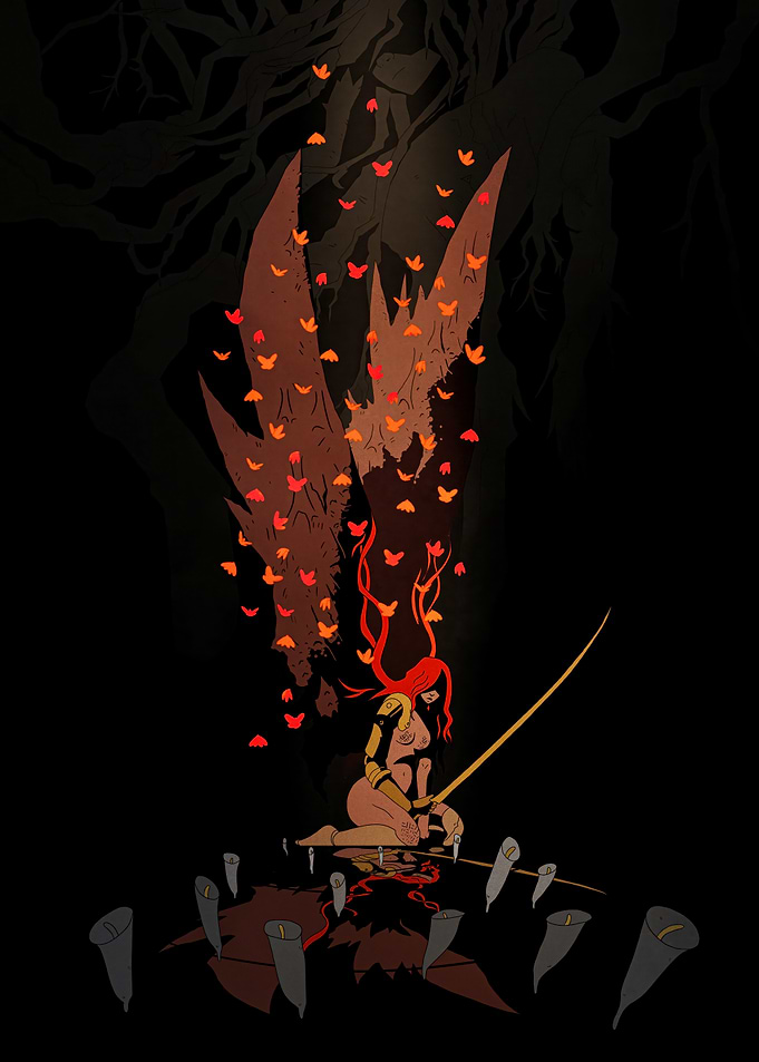 Fallen Angel with Red Butterflies