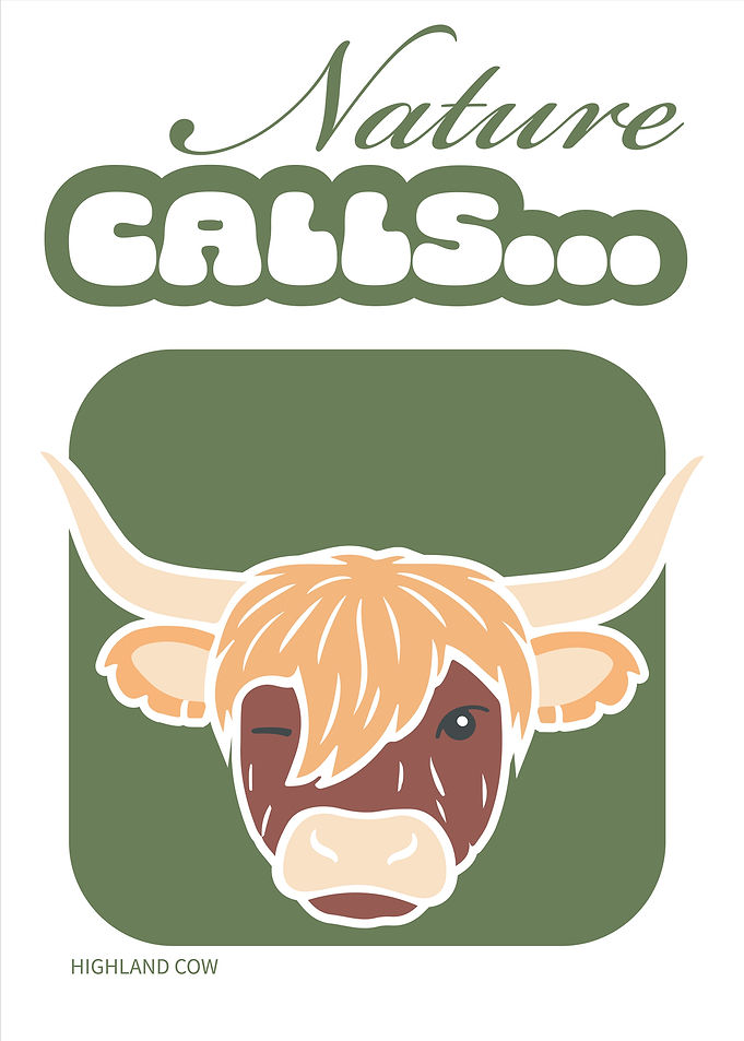 Nature Calls Highland Cow Illustration