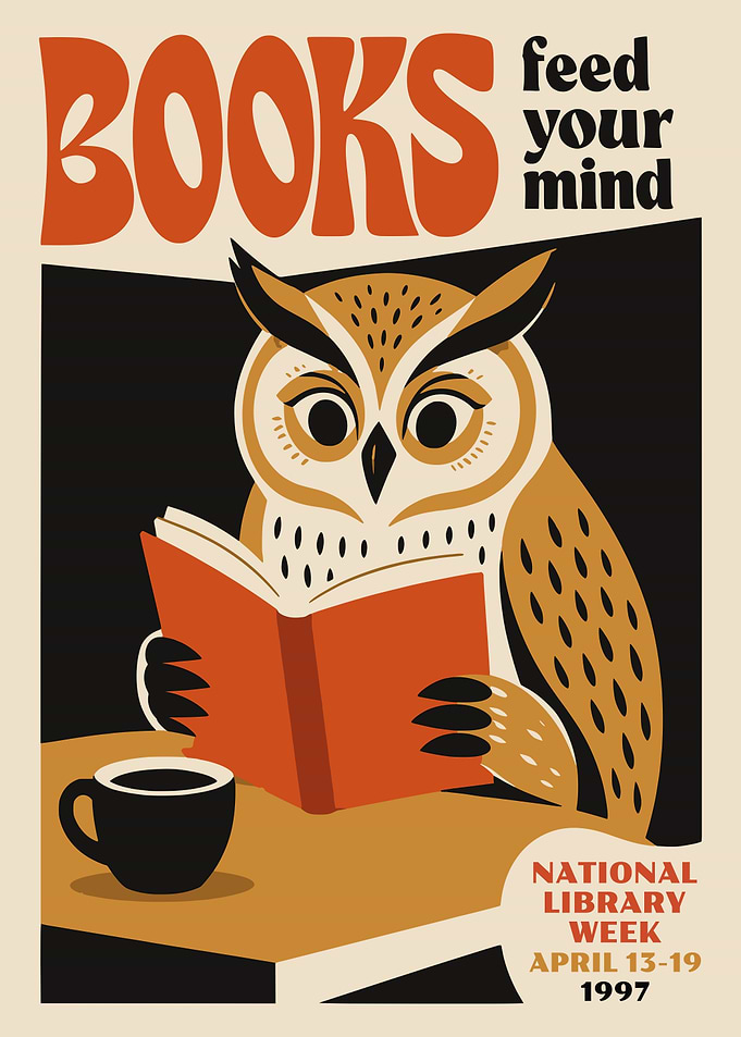 Vintage National Library Week Owl Poster