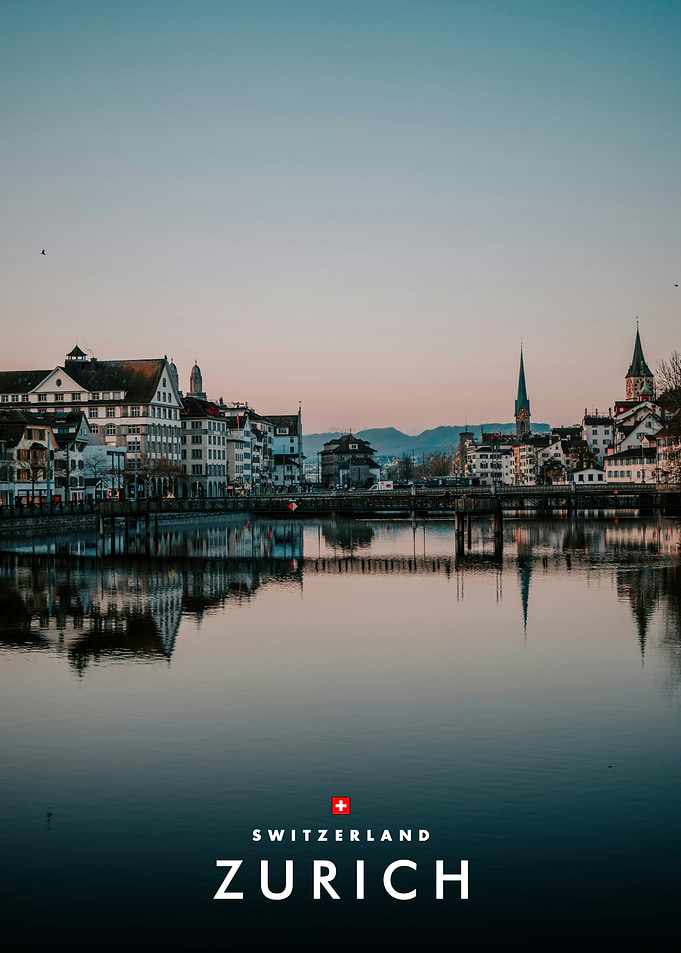 Zurich Switzerland Cityscape at Sunset