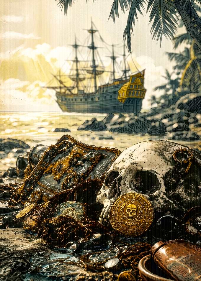 Pirate Treasure and Shipwreck Scene