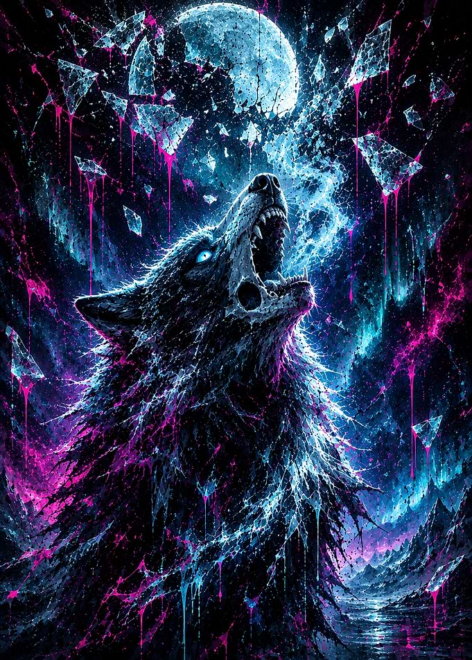 Cosmic Howling Wolf Shattered Reality