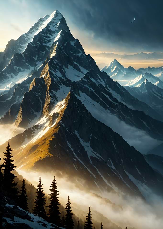 Majestic Snow-Capped Mountain Peak at Twilight