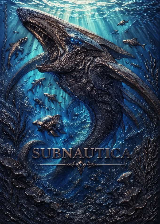 Subnautica Underwater Creature Relief Poster