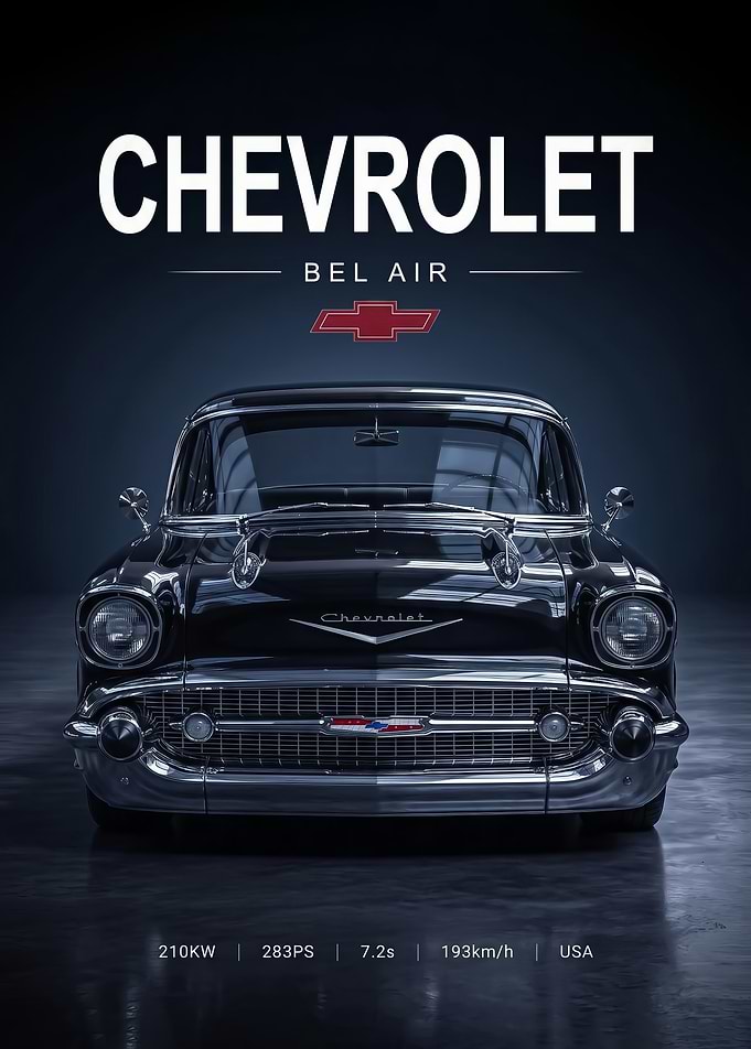 black sleek Bel Air Classic Car Poster