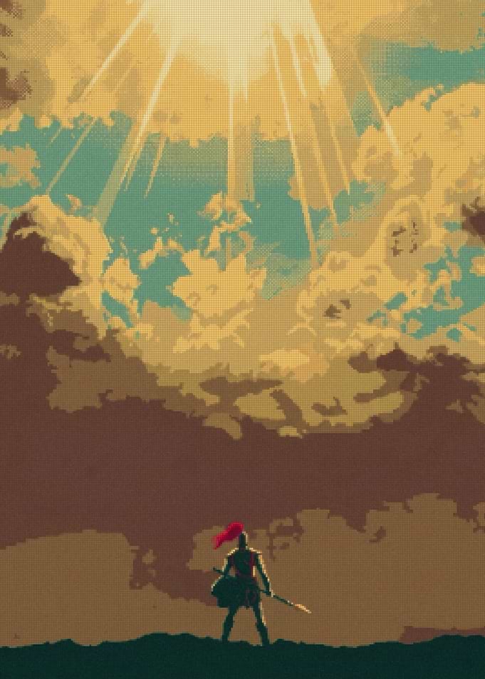 Spartan Warrior Under Golden Sky