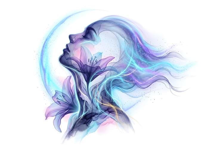 Ethereal Woman Profile with Lilies