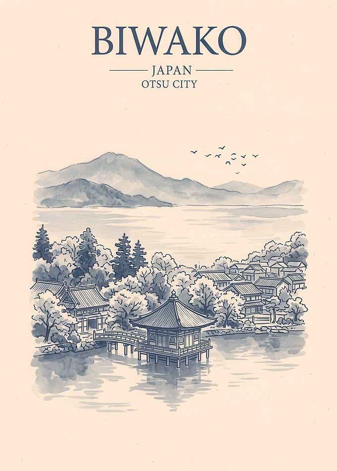 Biwako Otsu City Japan Travel Poster