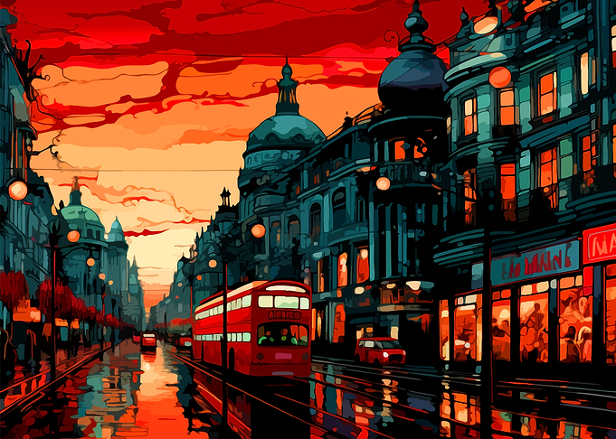 London Street Scene at Sunset