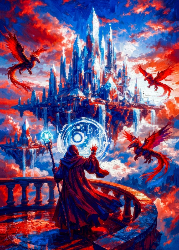 Wizard Summoning Dragons to Crystal Castle