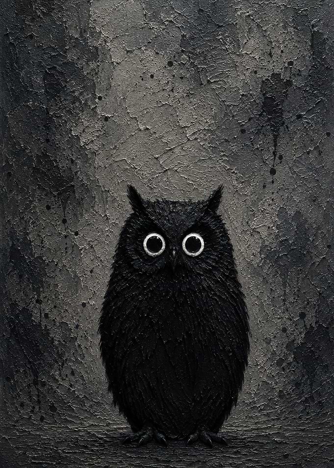 Textured Black Owl Painting