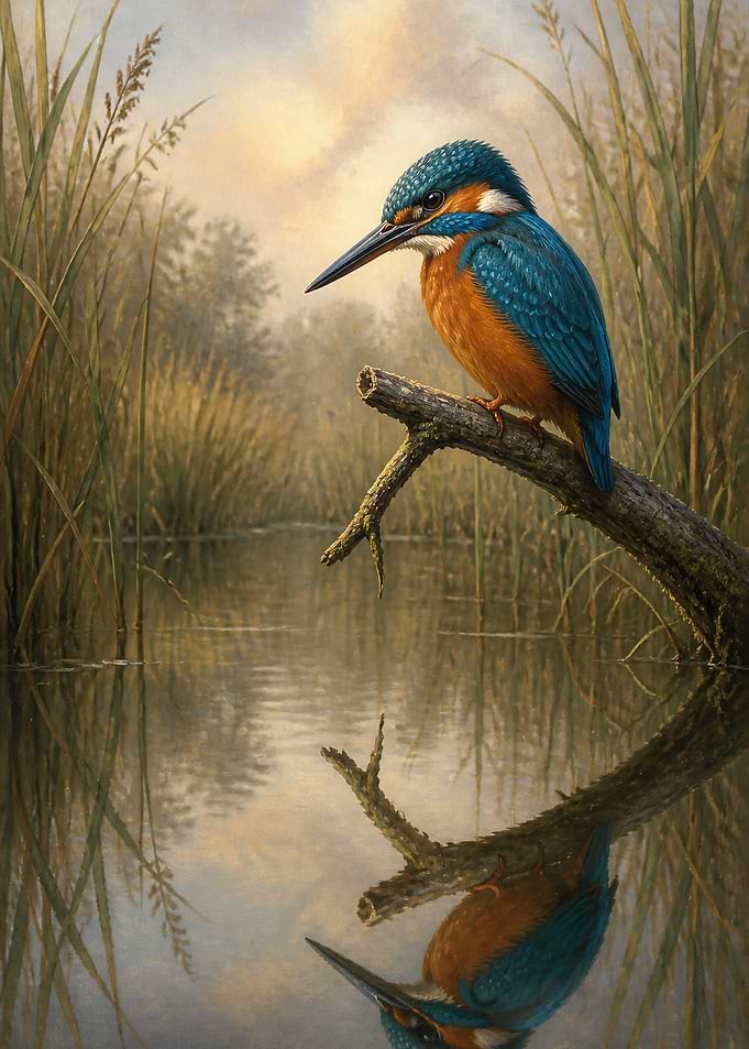 Kingfisher Perched Over Calm Water