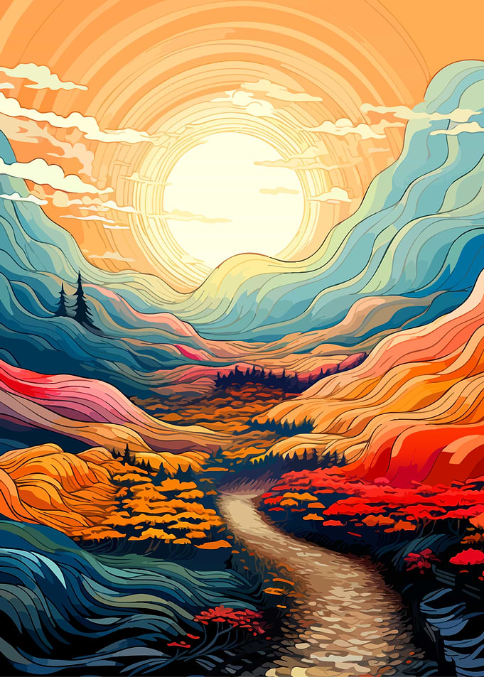 Vibrant Abstract Mountain Landscape