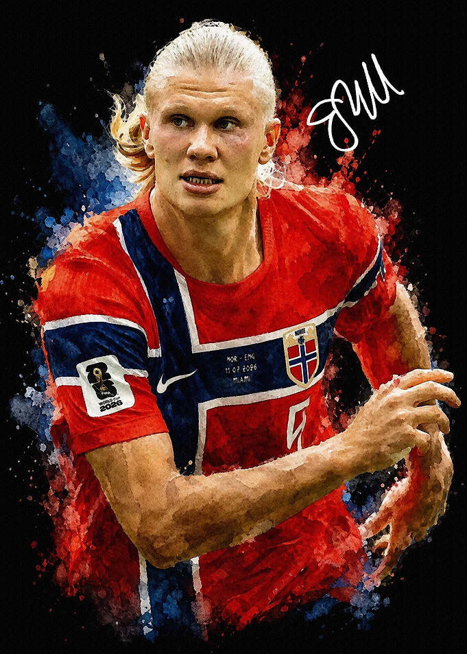Erling Haaland Watercolor Portrait