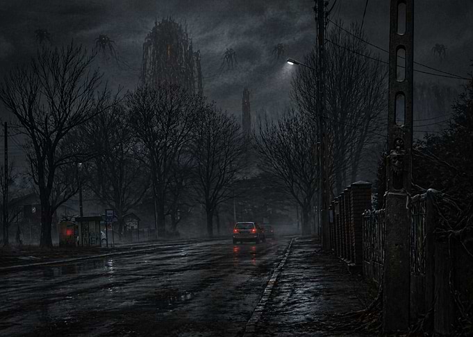 Eerie Alien Invasion Over Suburban Street