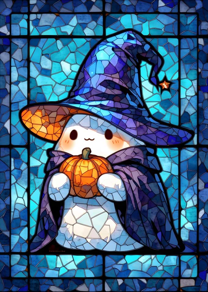 Stained Glass Cute Halloween Ghost