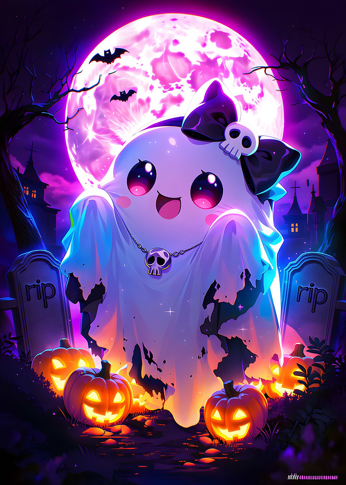 Cute Kawaii Ghost Halloween Illustration