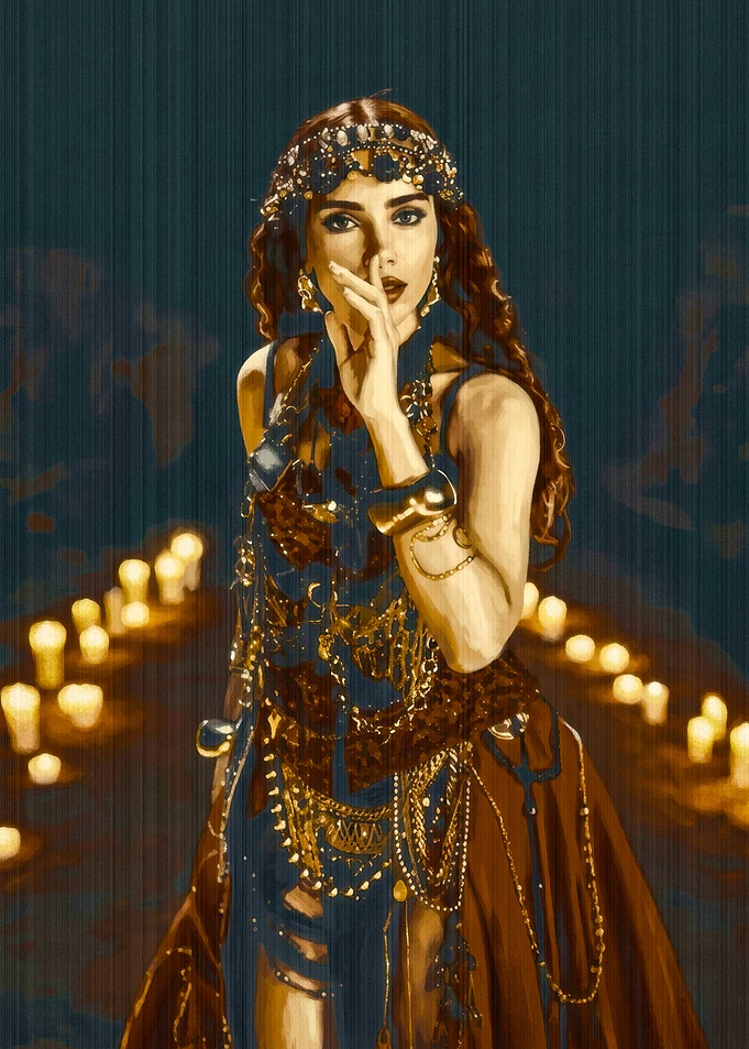 Mysterious Woman in Candlelit Setting