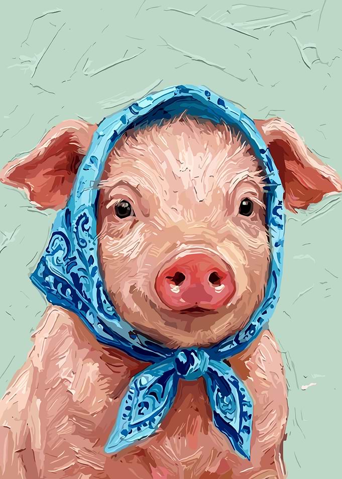 Cute Piglet Wearing Blue Bandana