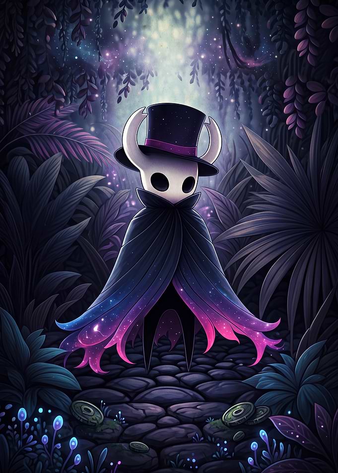 Dapper Hollow Knight in Cosmic Forest