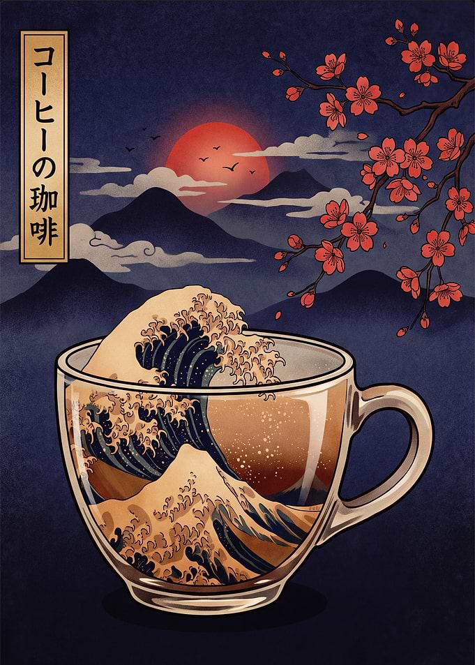 Great Wave Coffee Cup Art