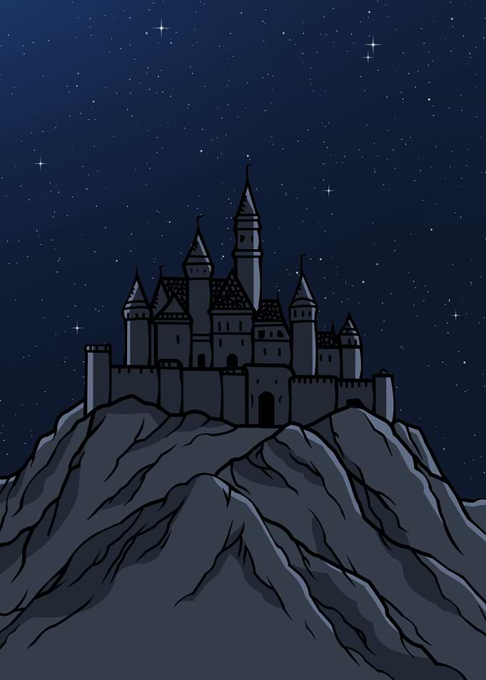 Castle on a Mountain at Night