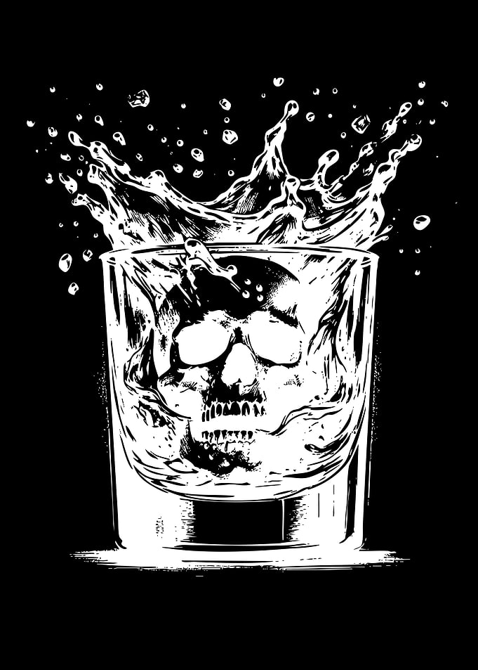 Skull in a Splashy Whiskey Glass