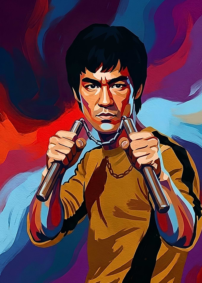 Bruce Lee Nunchaku Portrait