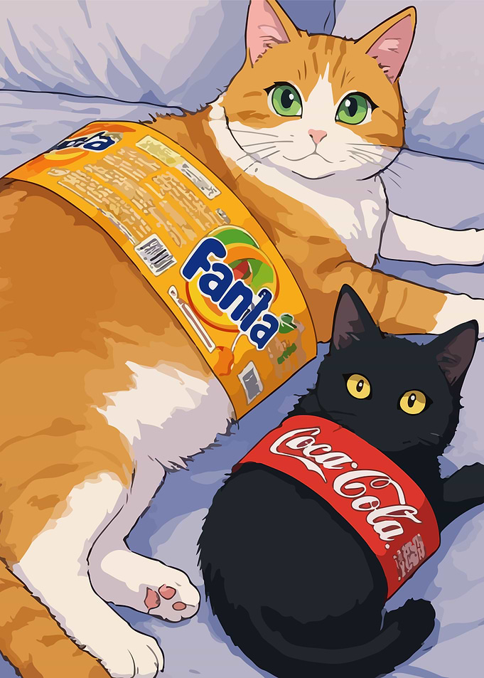 Cute Cats Wrapped in Soda Labels