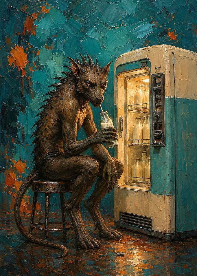 Chupacabra Enjoying Cool Milk in Solitude