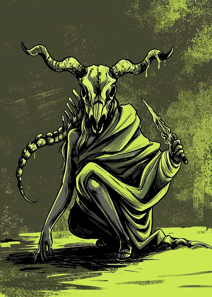 Horned Skull Creature Illustration