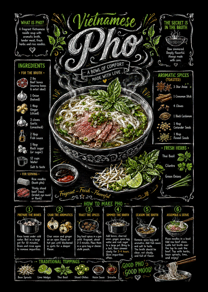 Vietnamese Pho Recipe Chalkboard Art