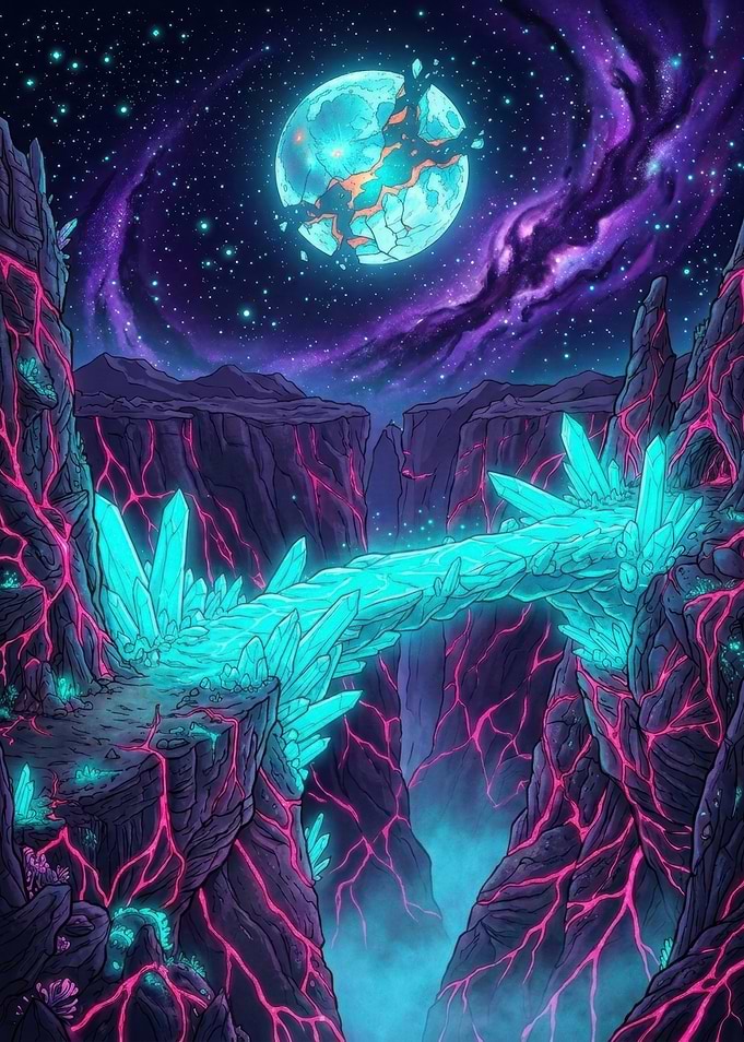 Fractured Moon Over Crystal Bridge
