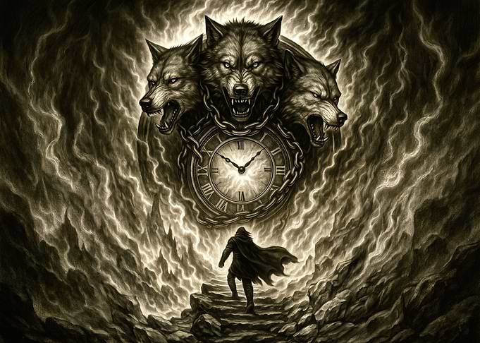 Cerberus Guarding the Clock of Time