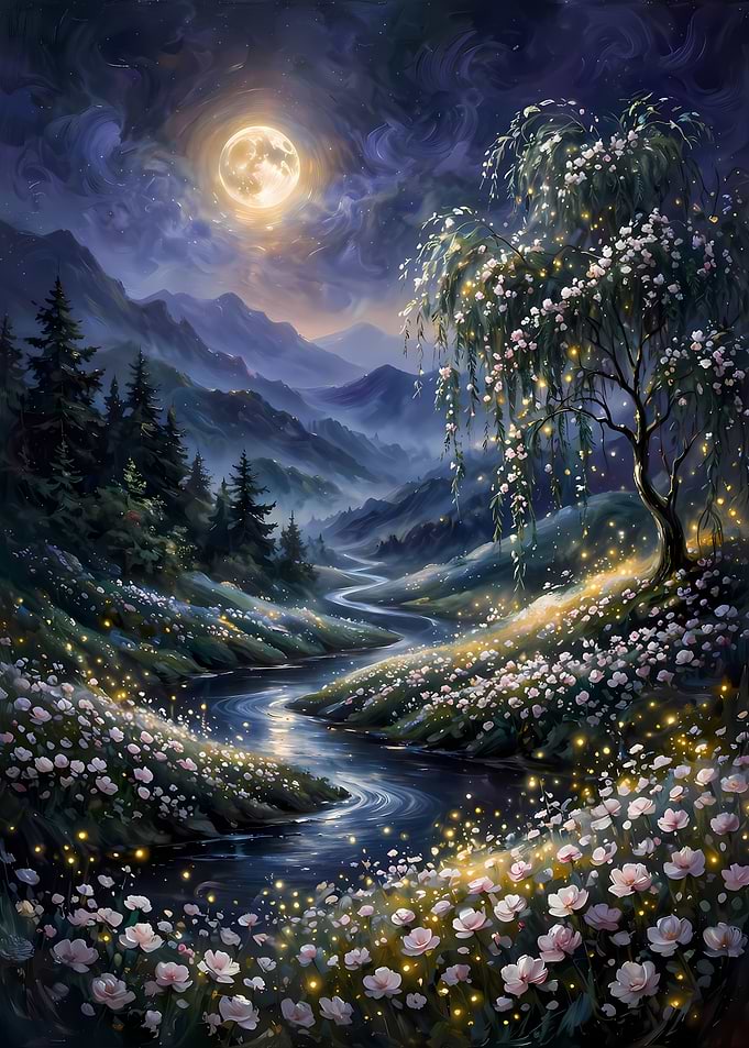 Enchanted Moonlight River Landscape