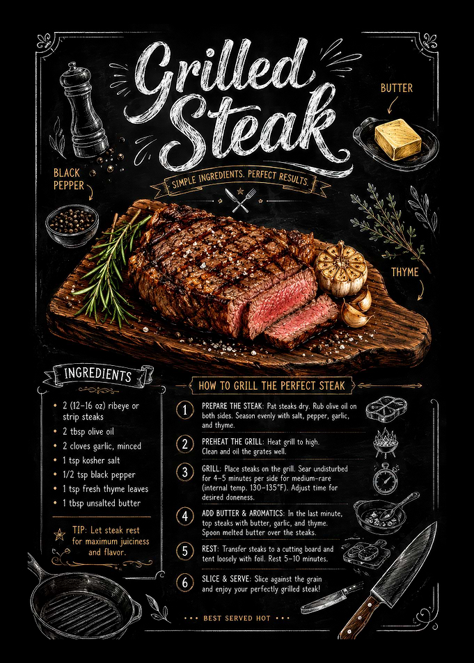 Grilled Steak Recipe Infographic Poster