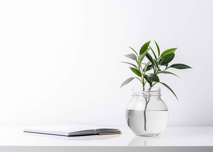 Minimalist desk setup with plant