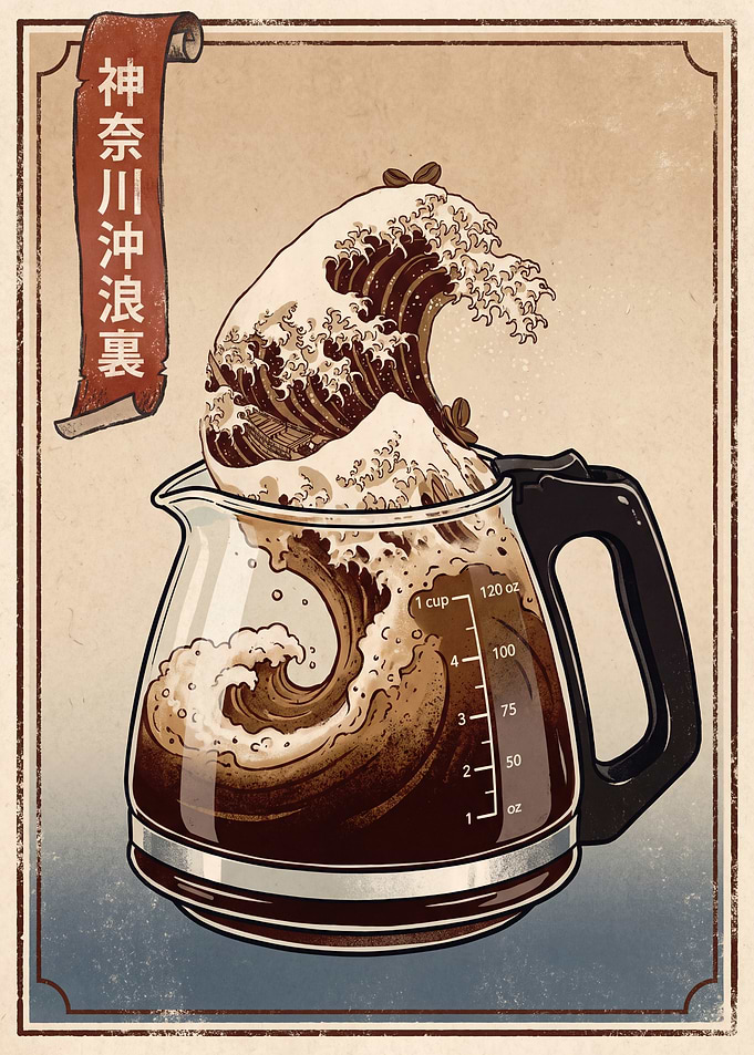 Great Wave Coffee Pot Illustration