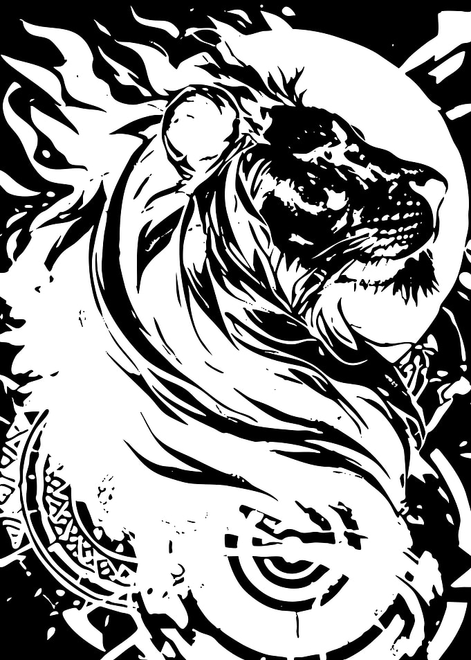 Stylized Black and White Lion Portrait