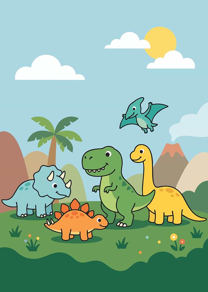 Cute Cartoon Dinosaur Family | Kids Nursery Wall Art